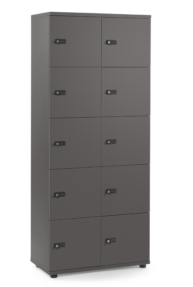 Schließfachschrank OFFICE-LINE mit 10 Fächern | Anthrazit | ohne Posteinwurf | Anthrazit | Mechanisches Zahlen-Kombinationsschloss