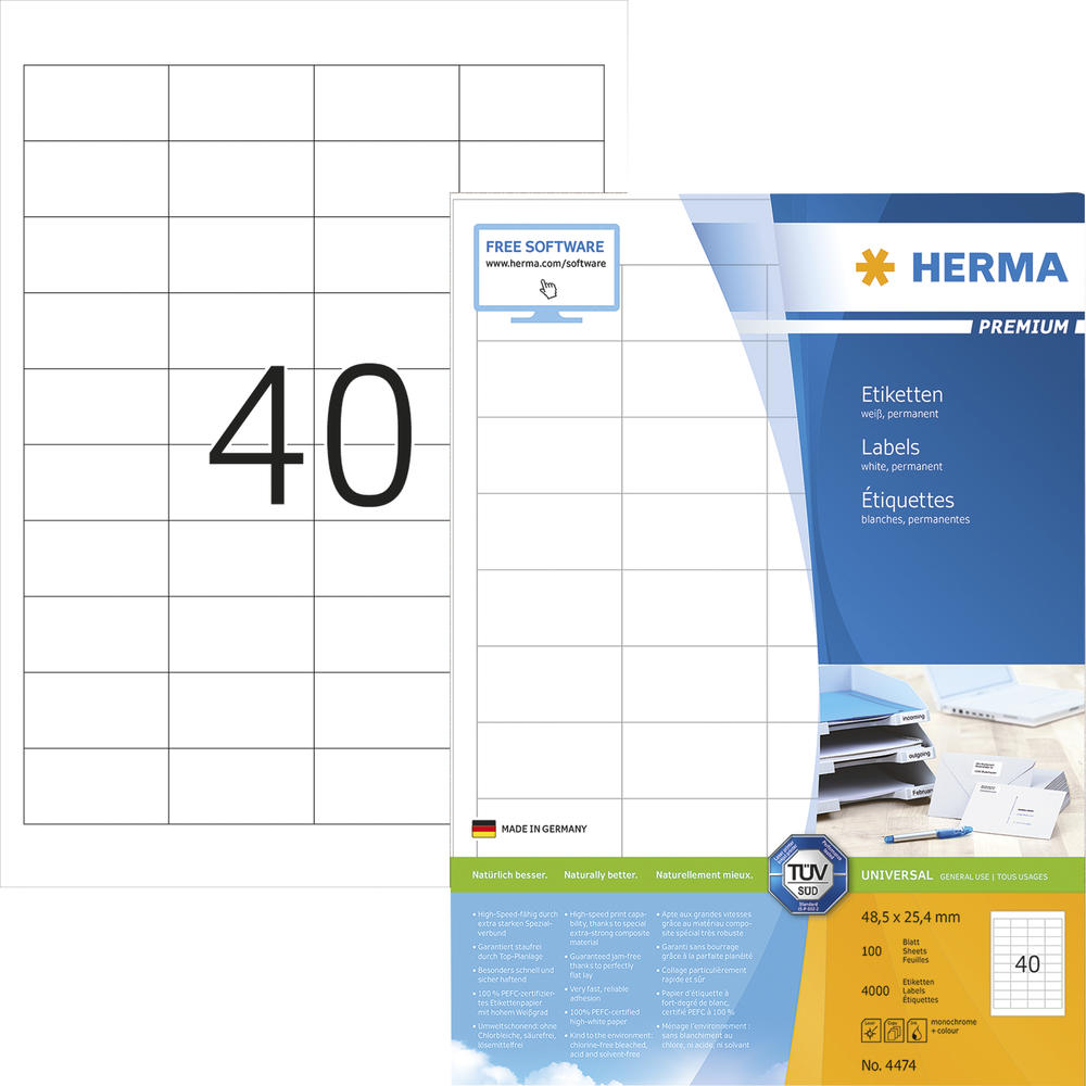 HERMA Etikett PREMIUM 4474 48,5x25,4mm weiß 4.000