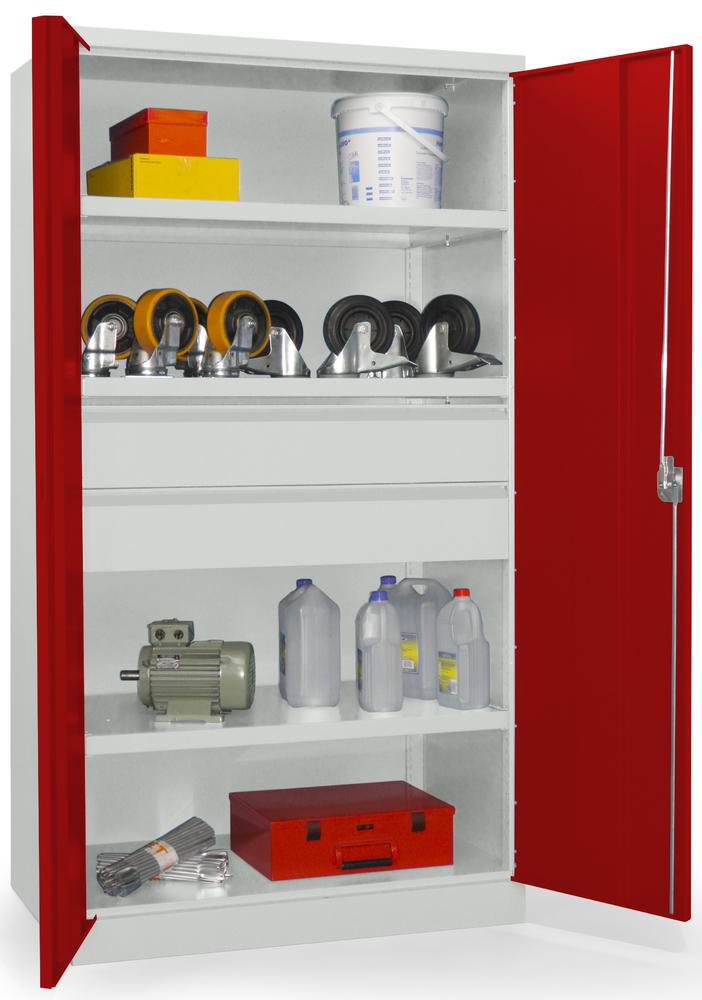 Schwerlastschrank ohne Mitteltrennwand | Rubinrot RAL 3003 | 1040 | 2 Schubladen H175 mm