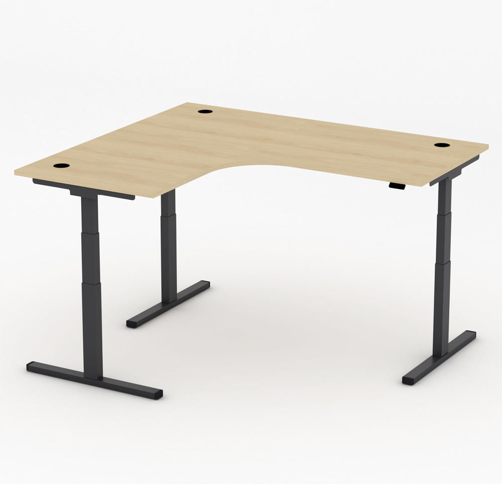 Höhenverstellbarer Eckschreibtisch MULTI MODUL-PRO | Buchedekor | Schwarz | Eckschreibtisch linksseitig