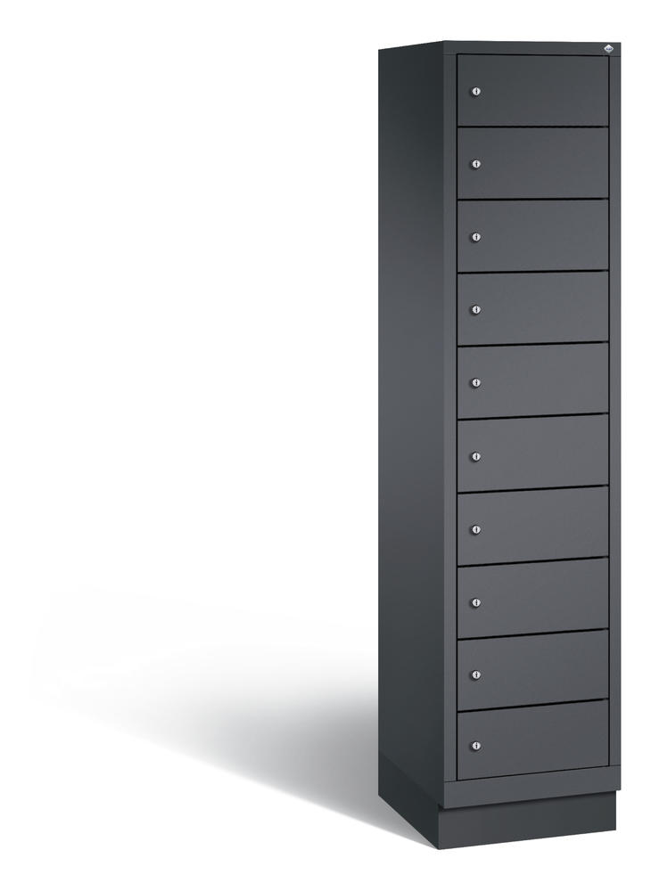 Laptopschrank, 1 x 10 Fächer | Schwarzgrau RAL 7021 | mit Elektrifizierung | Schwarzgrau RAL 7021 | 10
