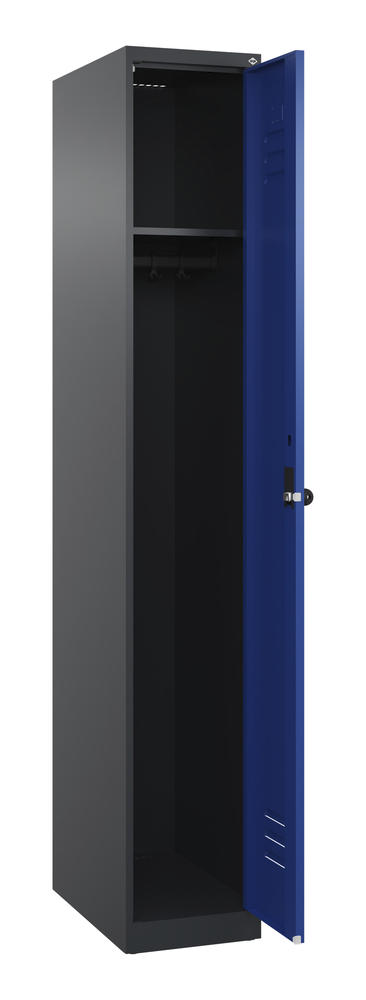 Garderoben-Stahlspind CLASSIC PLUS, bodenstehend | Enzianblau RAL 5010 | Bodenstehend | Schwarzgrau RAL 7021 | 300 | 1