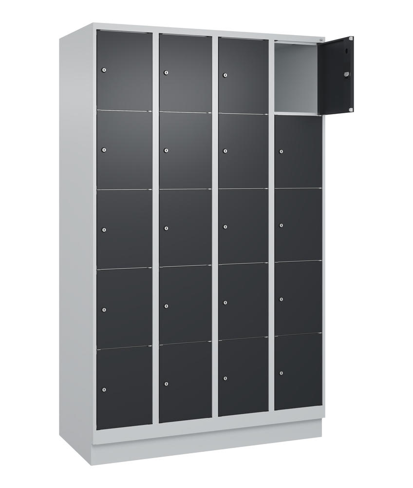 Schließfachschrank CLASSIC PLUS, mit Sockel | Schwarzgrau RAL 7021 | mit Sockel | Lichtgrau RAL 7035 | 300 | 4 | 20