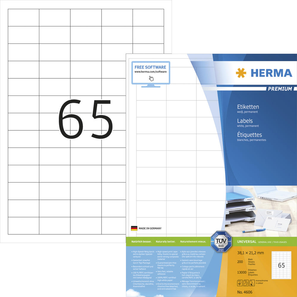 HERMA Etikett PREMIUM 4606 38,1x21,2mm weiß 13.000