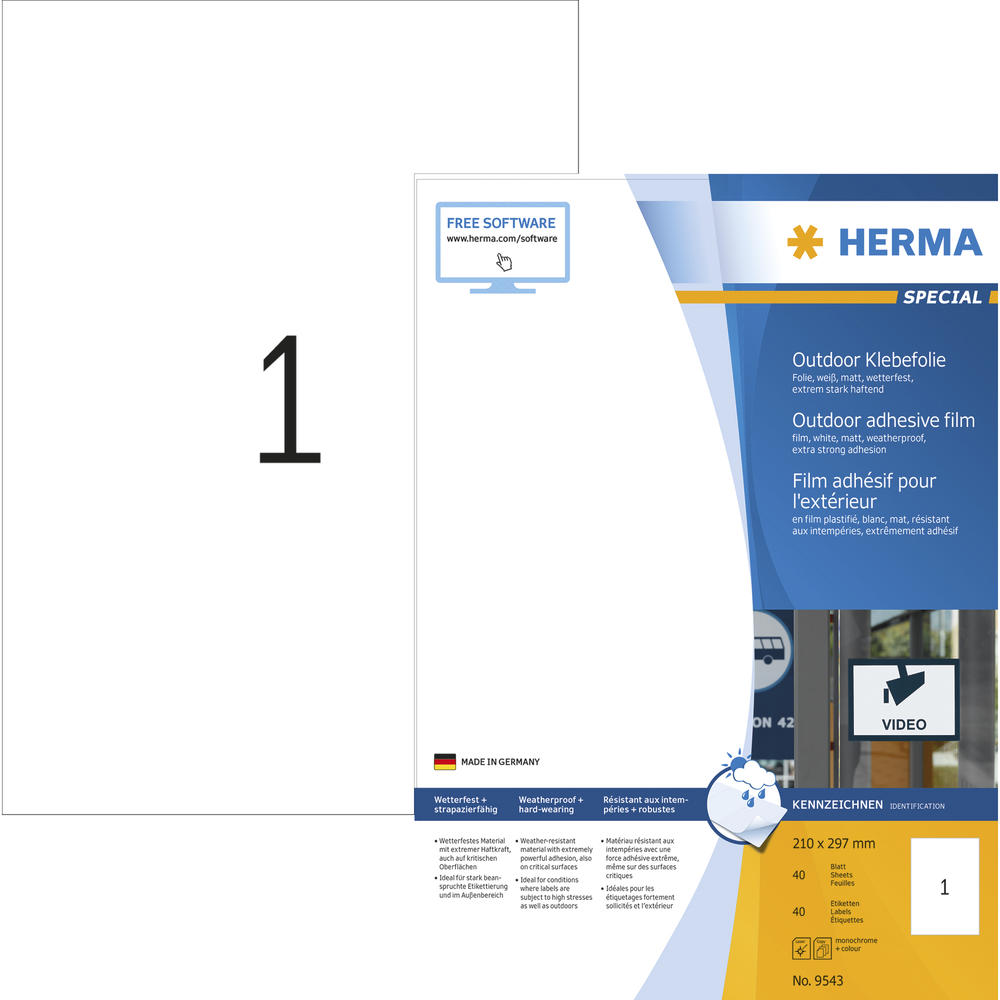HERMA Etikett Outdoor 9543 210x297mm weiß 40