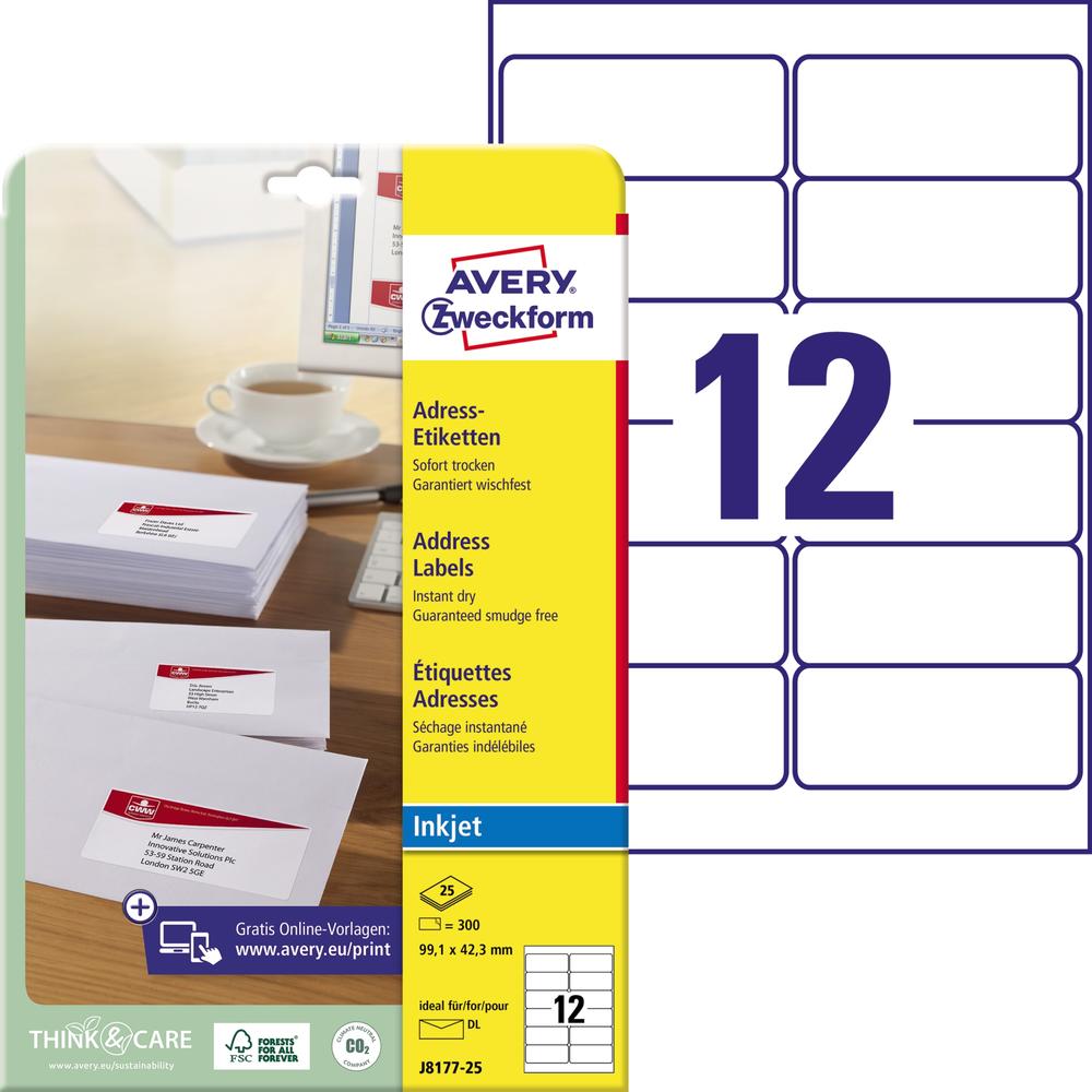 Avery Zweckform Etikett J8177-25 99,1x42,3mm weiß