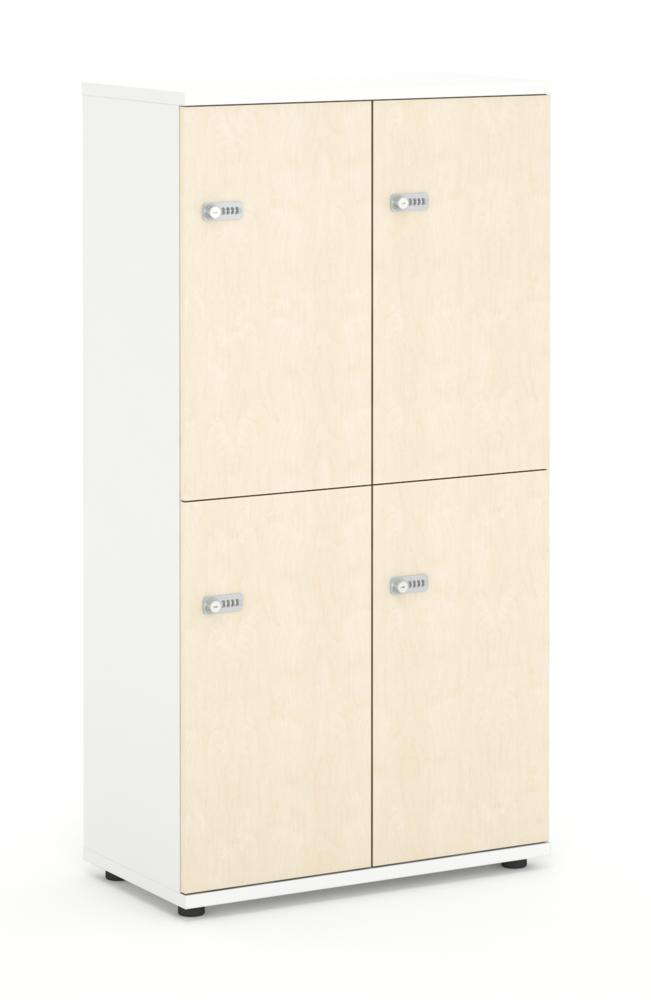 Schließfachschrank OFFICE-LINE, 8 Fächer, 4 Türen | Ahorndekor | Melamin | ohne Posteinwurf | Weiß | Zylinderschloss mit Wechselzylinder