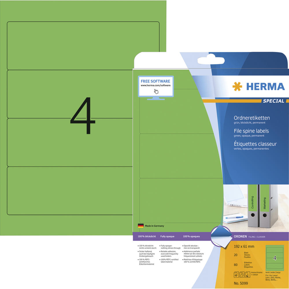 HERMA Ordneretikett 5099 192x61mm sk grün 80