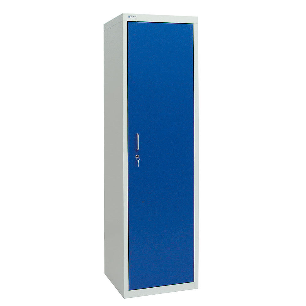 Umweltschrank mit geschlossenen Schranktüren B3 | Enzianblau RAL 5010 | 1800 | 500 | Bügelgriff | 4 Wannen
