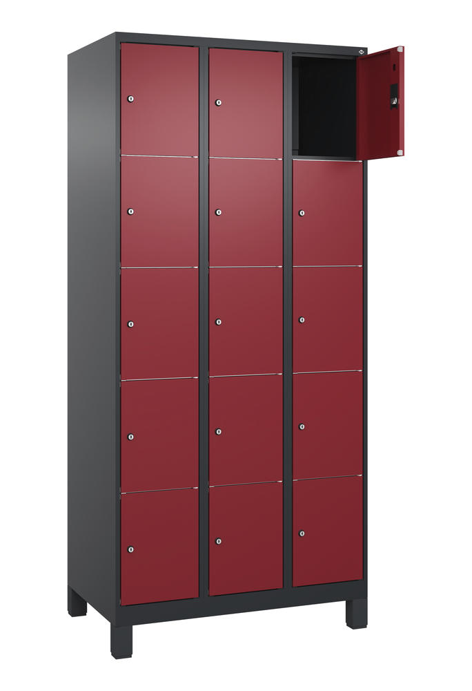 Schließfachschrank CLASSIC PLUS, mit Füßen | Rubinrot RAL 3003 | mit Füßen | Schwarzgrau RAL 7021 | 300 | 3 | 15