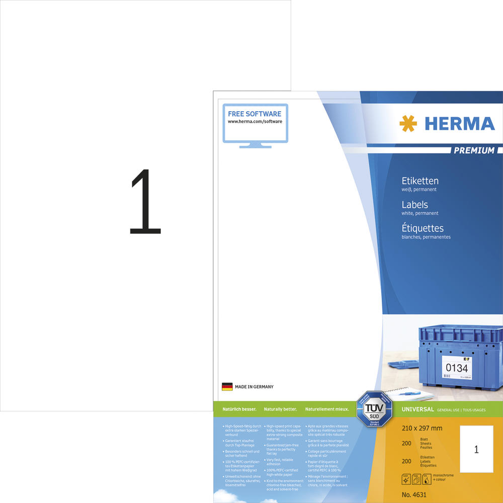 HERMA Etikett PREMIUM 4631 210x297mm weiß 200