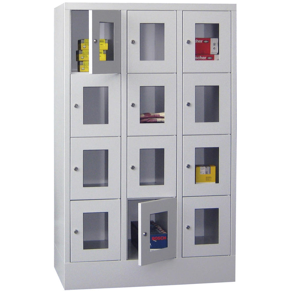 Schließfachschrank CLASSIC mit Sichtfenstertüren | Lichtgrau RAL 7035 | 300 | 3 | 12