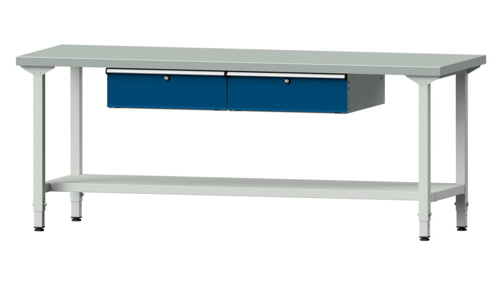 Werkbank SERIE ERGO | Enzianblau RAL 5010 | 2000 | Stahlblechbelag-Platte
