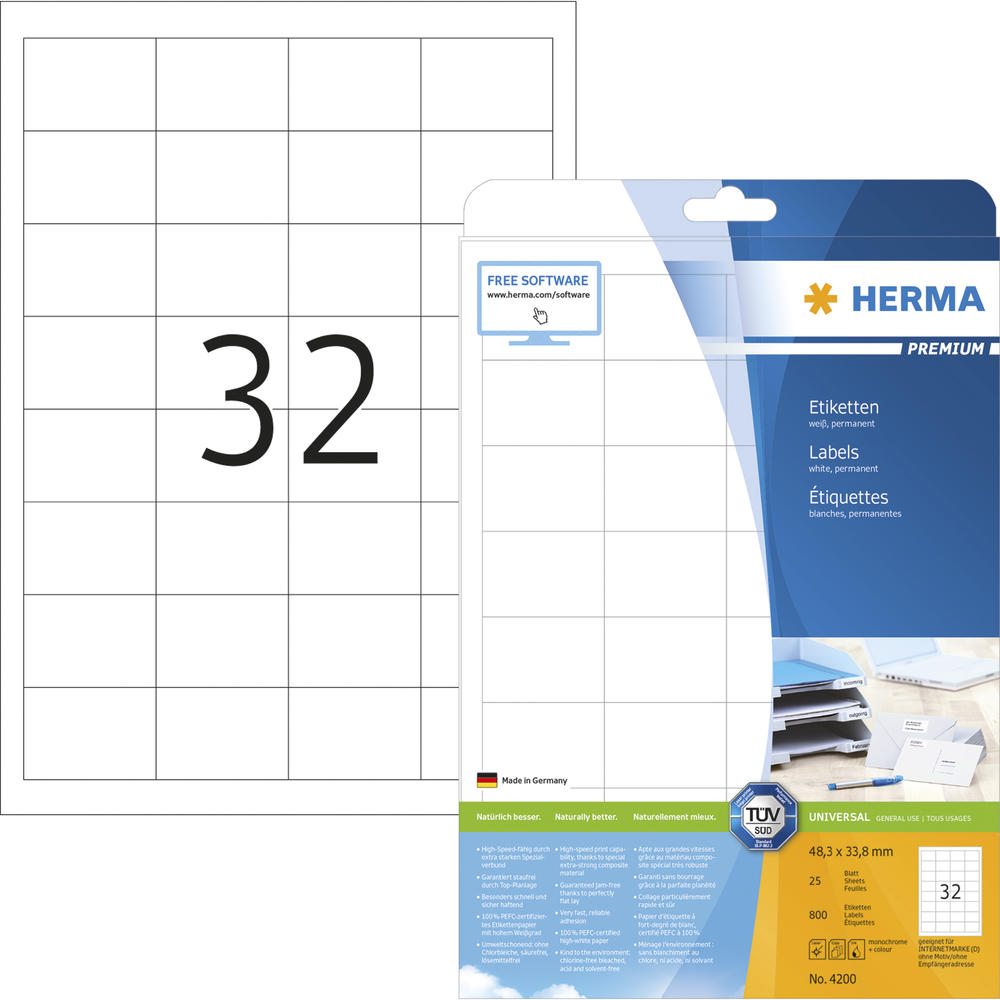 HERMA Etikett PREMIUM 4200 48,3x33,8 mm weiß 800