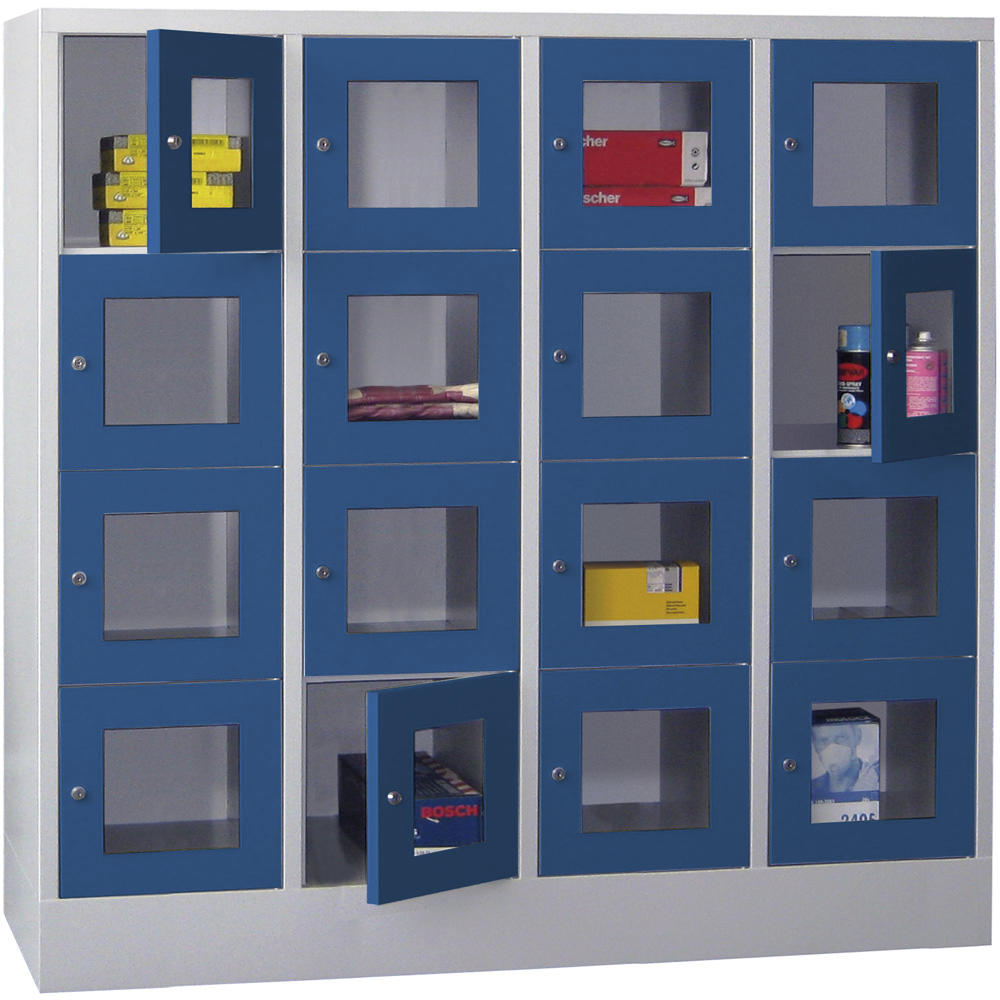 Schließfachschrank CLASSIC mit Sichtfenstertüren | Enzianblau RAL 5010 | 400 | 4 | 16