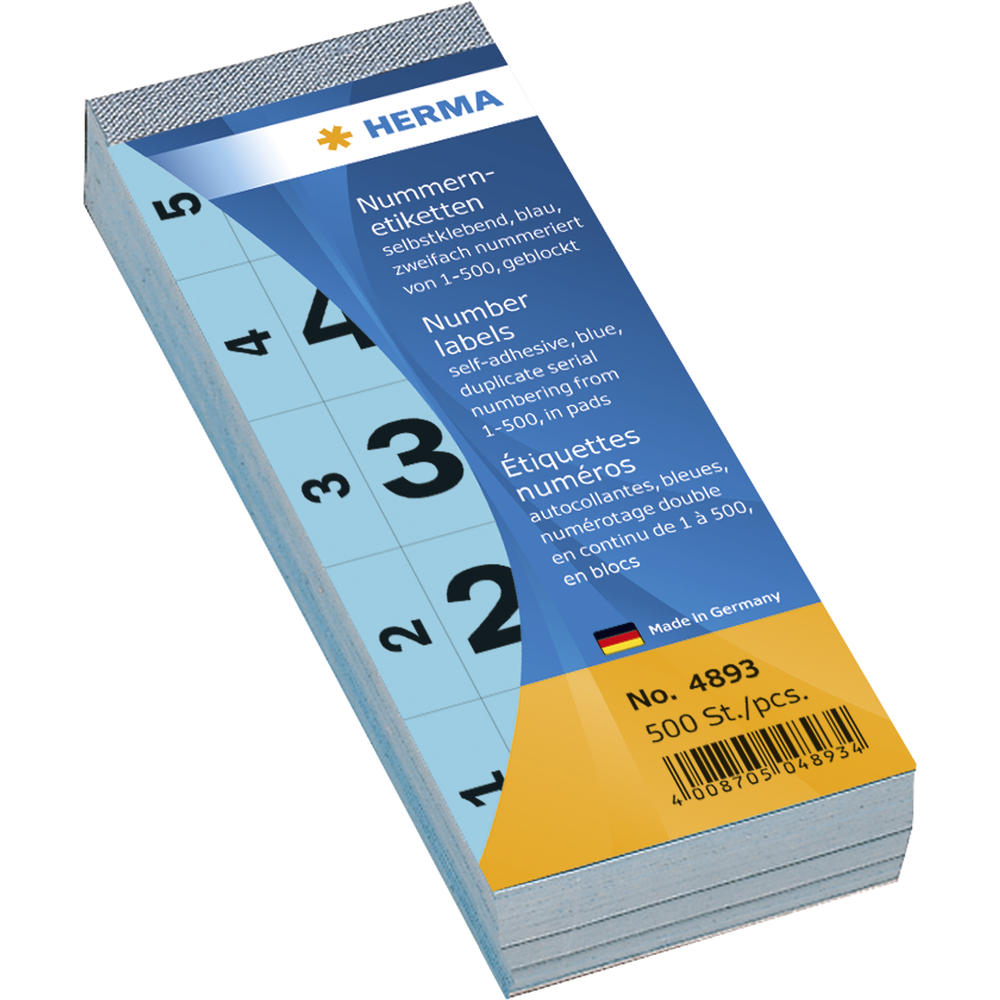 HERMA Nummernblock 4893 1-500 sk 28x56mm blau 500