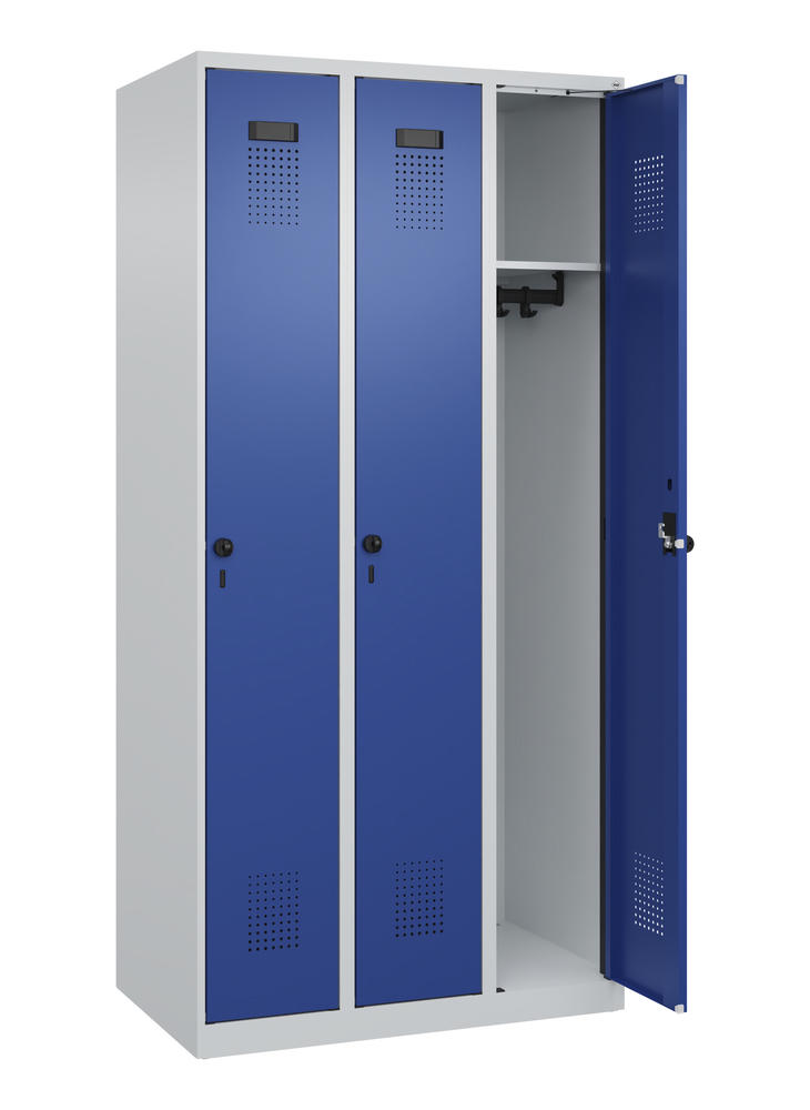 Garderoben-Stahlspind EVOLO PLUS, bodenstehend | Enzianblau RAL 5010 | Bodenstehend | Lichtgrau RAL 7035 | 300 | 3