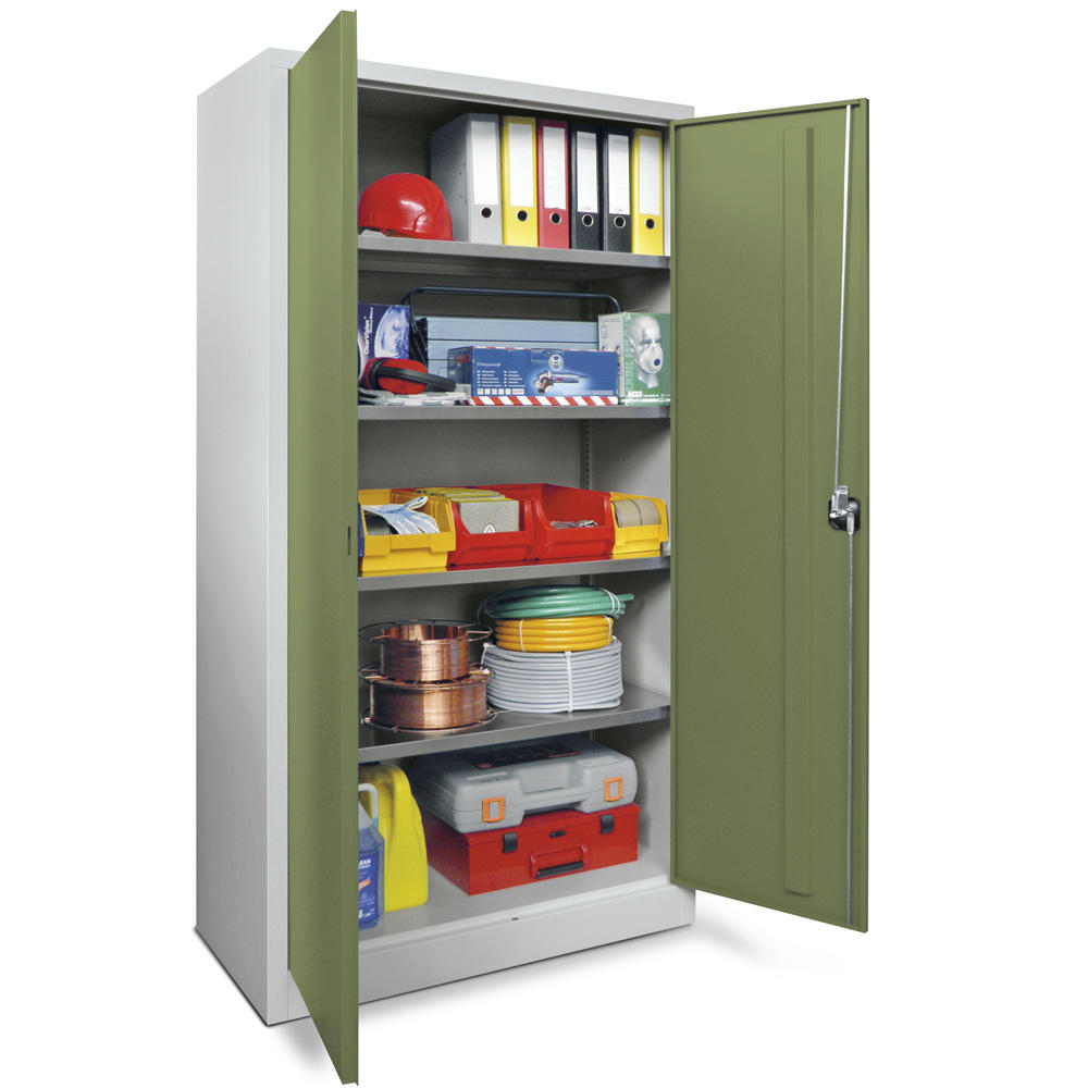 Material-Stahlschrank | Resedagrün RAL 6011 | 1000 | 500 | Lichtgrau RAL 7035