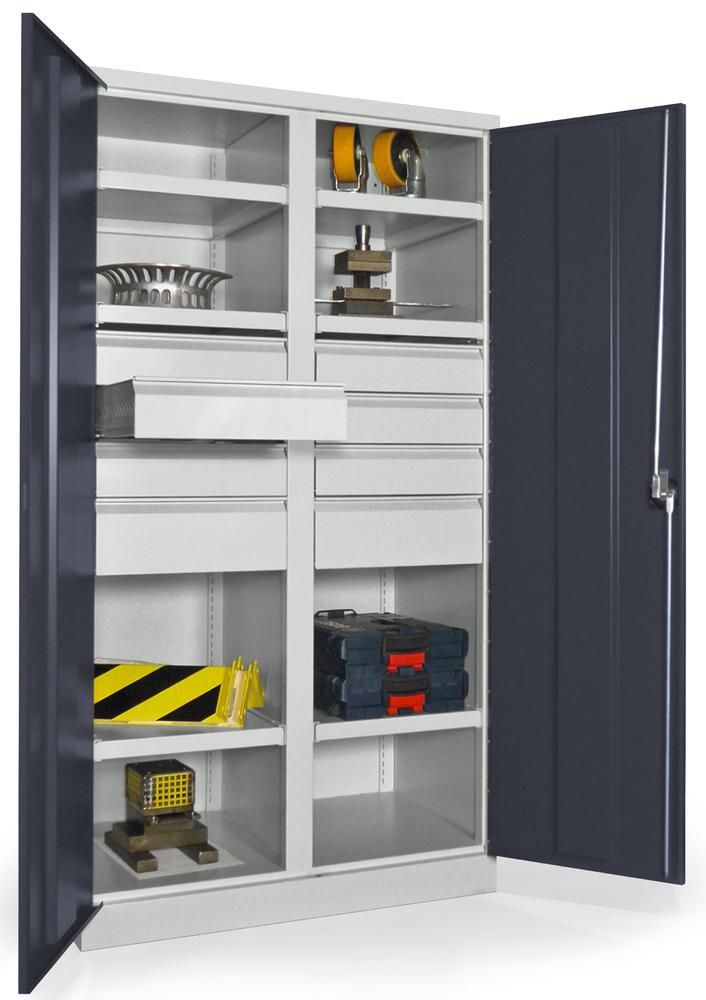 Schwerlastschrank mit Mitteltrennwand | Anthrazitgrau RAL 7016 | 1040 | 8 Schubladen: 6xH125, 2xH175 mm