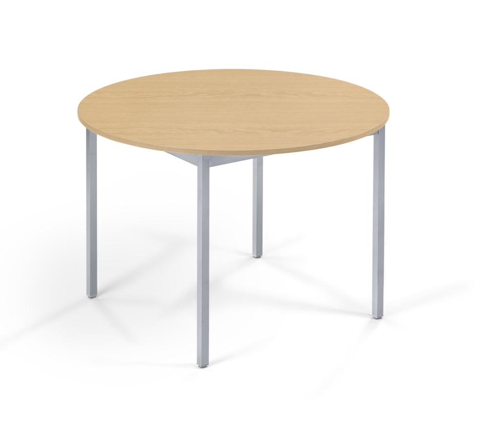 Konferenztisch rund, Gestell 4-Fuß | Buchedekor | Alusilber RAL 9006 | 1000