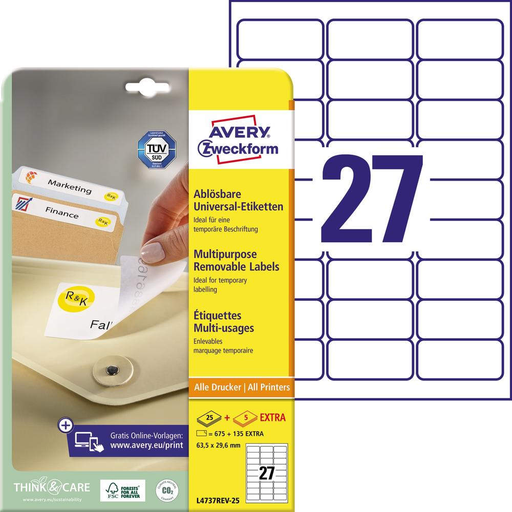 Avery Zweckform Etikett L4737REV-25 63,5x29,6mm