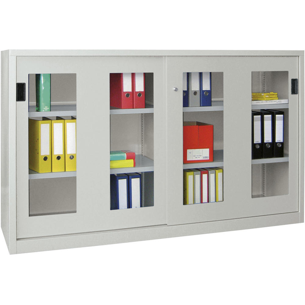 Schiebetüren-Stahlschrank SYSTEM FLEX | Lichtblau RAL 5012 | 2000 | 500 | mit Acrylglastüren