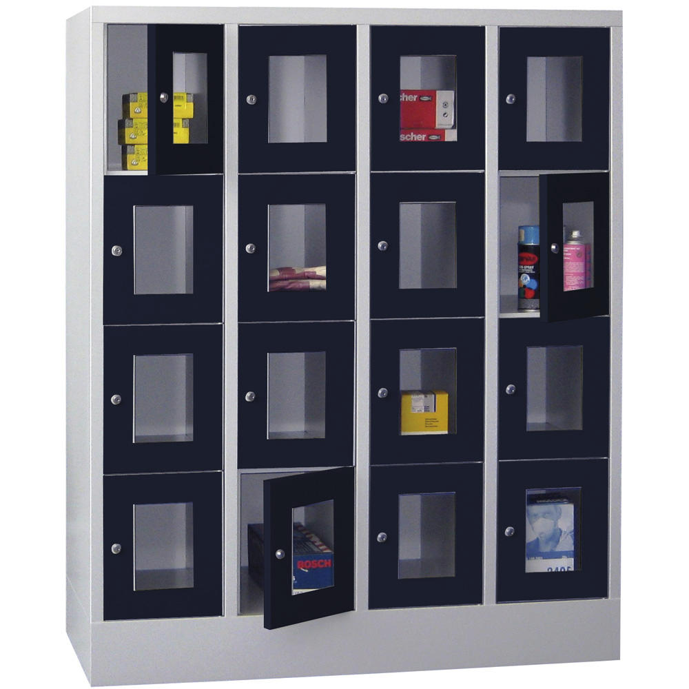 Schließfachschrank CLASSIC mit Sichtfenstertüren | Anthrazitgrau RAL 7016 | 300 | 4 | 16