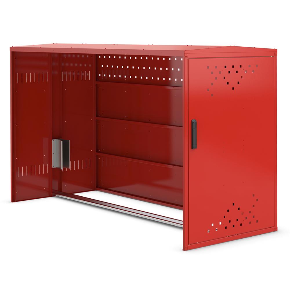Fahrradgarage Bike Box | Verkehrsrot RAL 3020 | Anbaueinheit mit 1 Seitenwand rechts | Giebeldach/Spitzdach