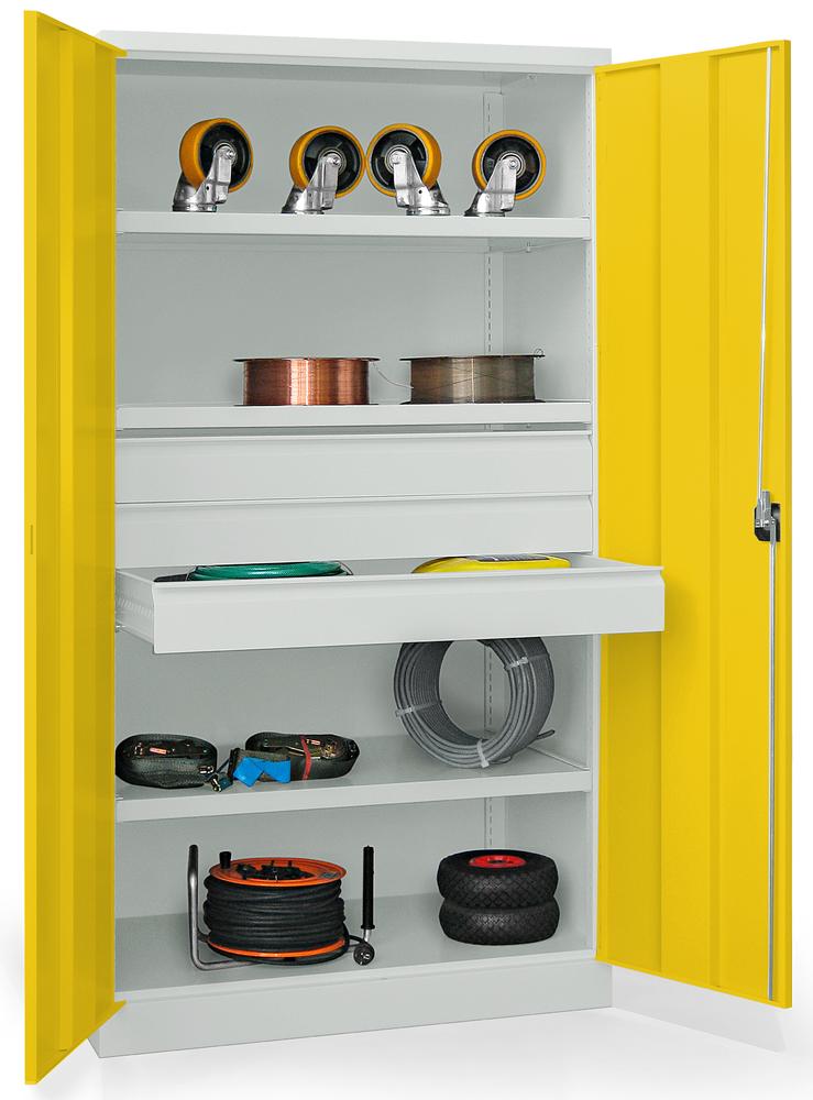 Schwerlastschrank ohne Mitteltrennwand | Zinkgelb RAL 1018 | 1040 | 3 Schubladen H125 mm