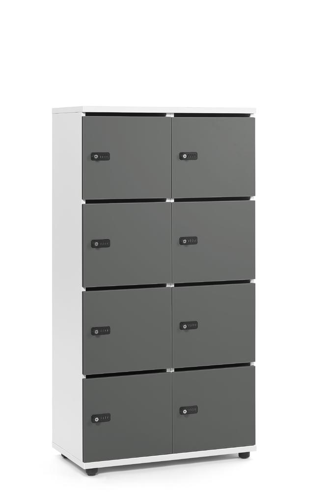 Schließfachschrank OFFICE-LINE mit 8 Fächern | Grau | mit Posteinwurf | Weiß | Mechanisches Zahlen-Kombinationsschloss