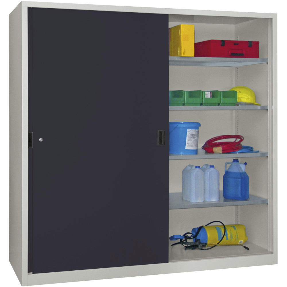 Schiebetüren-Stahlschrank SYSTEM FLEX | Anthrazitgrau RAL 7016 | 2000 | 600 | mit Stahltüren