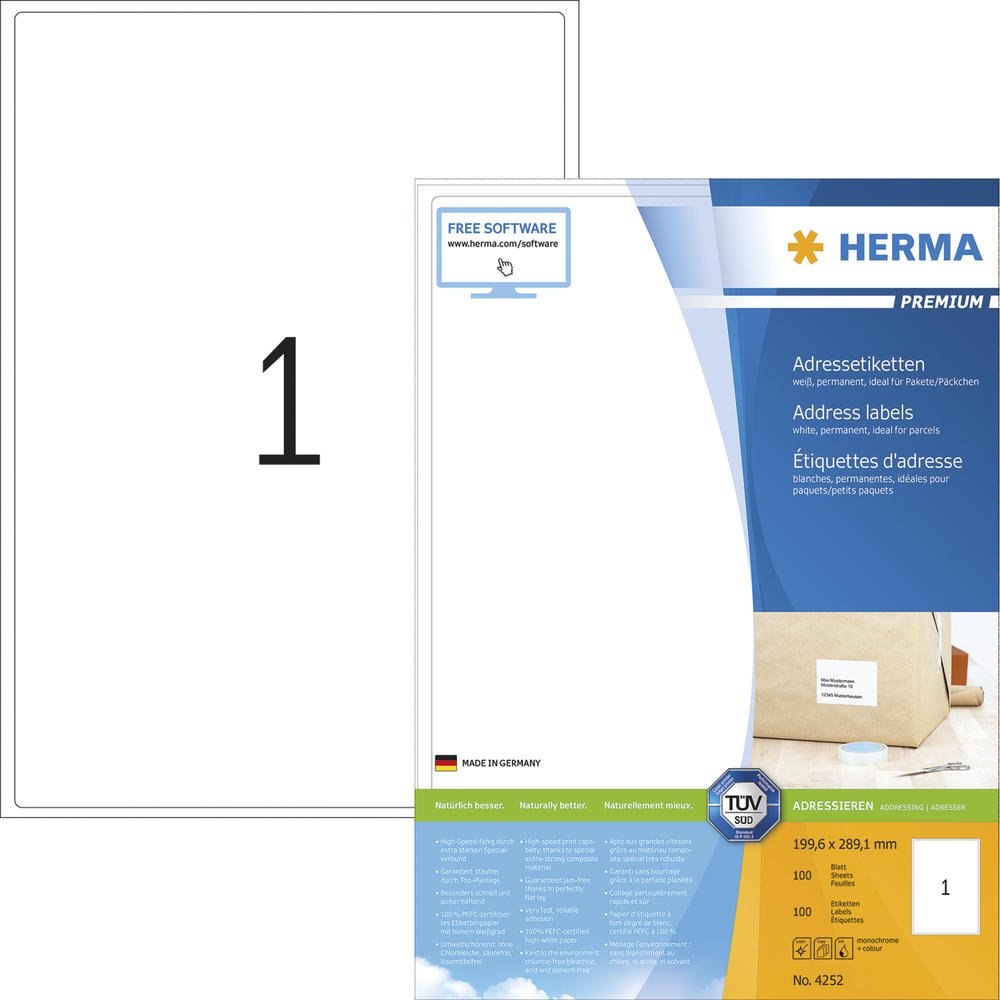 HERMA Etikett PREMIUM 4252 199,6x289,1mm A4 weiß