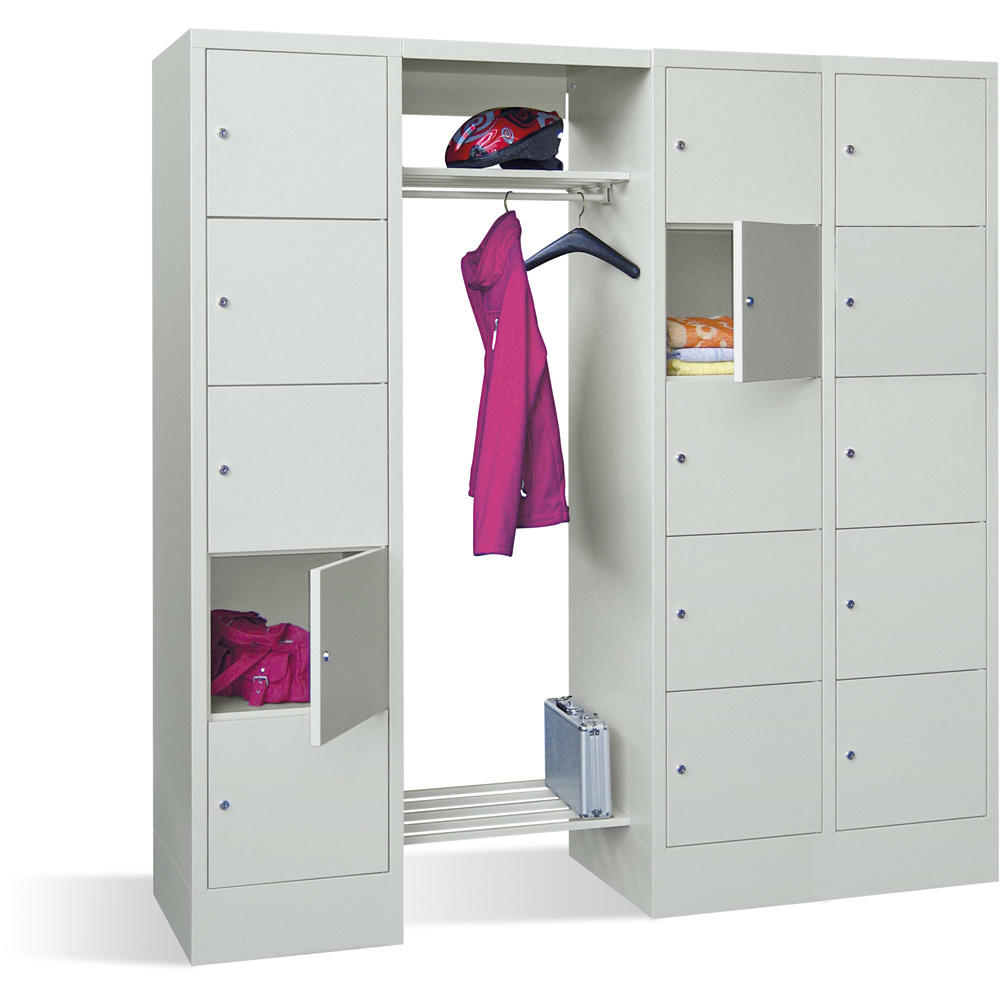 Garderobe mit Schließfachschränken BASIC | Lichtgrau RAL 7035 | 400 | 2 | 15
