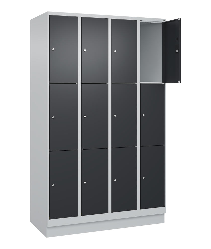 Schließfachschrank CLASSIC PLUS, mit Sockel | Schwarzgrau RAL 7021 | mit Sockel | Lichtgrau RAL 7035 | 300 | 4 | 12