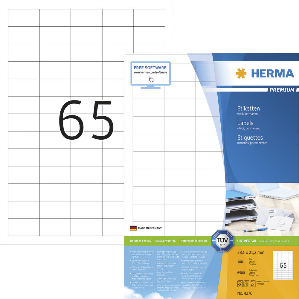 HERMA Etikett PREMIUM 4270 38,1x21,2mm weiß 6.500