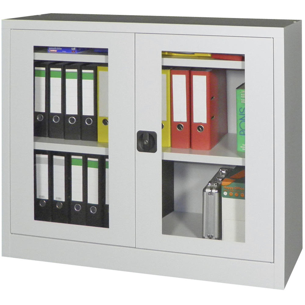 Materialschrank mit Sichtfenstertüren | Lichtgrau RAL 7035 | 1000 | 1200 | 600 | Lichtgrau RAL 7035
