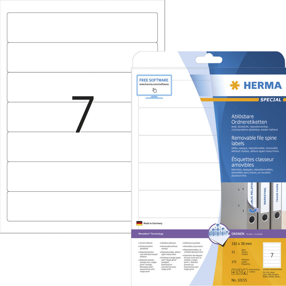 HERMA Ordneretikett Special 10155 192x38mm sk weiß
