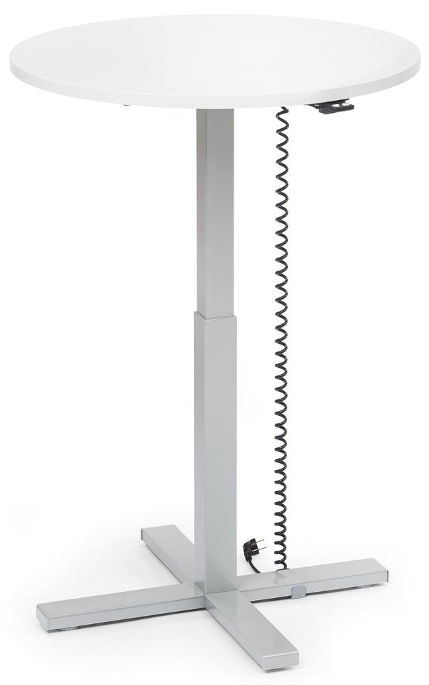 Höhenverstellbarer Schreibtisch MODUL Monosäule | Weiß | Platte Rund - Durchmesser 800 mm | Alusilber