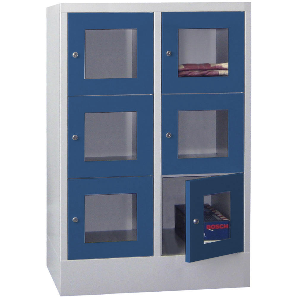 Schließfachschrank CLASSIC mit Sichtfenstertüren | Enzianblau RAL 5010 | 400 | 2 | 6