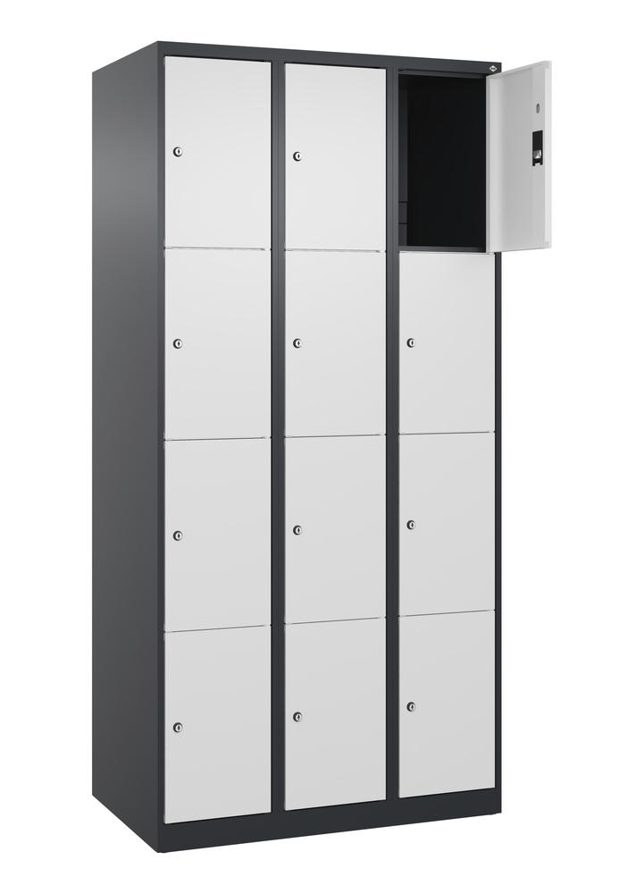 Schließfachschrank CLASSIC PLUS, bodenstehend | Verkehrsweiß RAL 9016 | Bodenstehend | Schwarzgrau RAL 7021 | 300 | 3 | 12