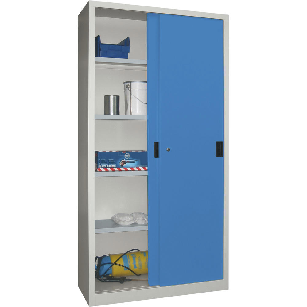 Schiebetüren-Stahlschrank SYSTEM FLEX | Lichtblau RAL 5012 | 1000 | 400 | mit Stahltüren