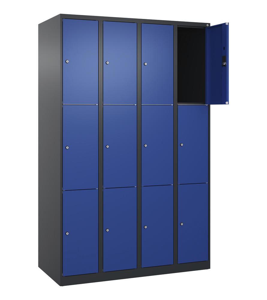Schließfachschrank CLASSIC PLUS, bodenstehend | Enzianblau RAL 5010 | Bodenstehend | Schwarzgrau RAL 7021 | 300 | 4 | 12