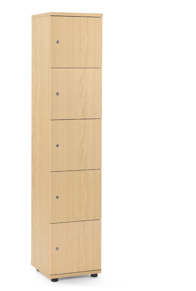 Schließfachschrank OFFICE-LINE mit 5 Fächern | Buchedekor | ohne Posteinwurf | Buchedekor | Zylinderschloss mit Wechselzylinder