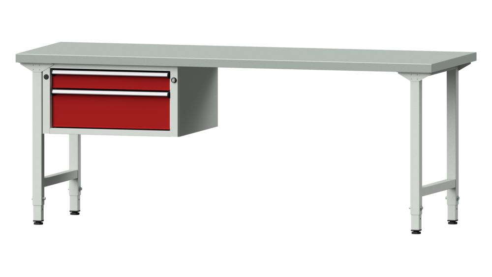 Werkbank SERIE ERGO | Karminrot RAL 3002 | 2000 | Stahlblechbelag-Platte