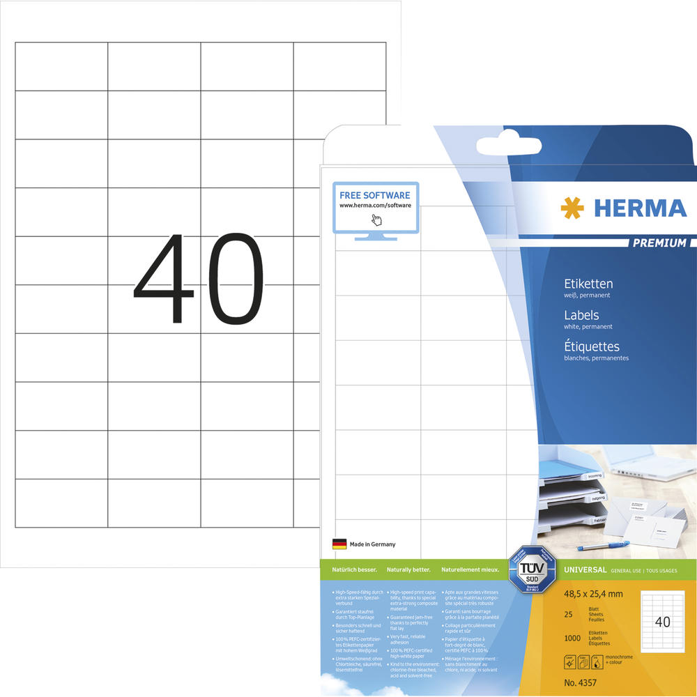 HERMA Etikett PREMIUM 4357 48,5x25,4mm sk weiß