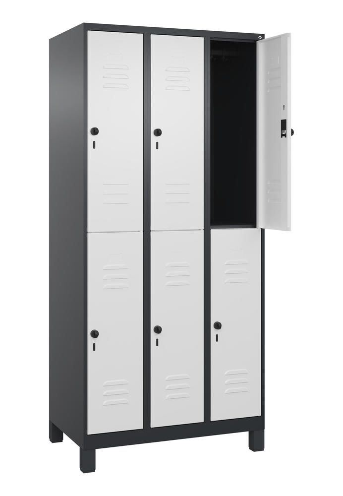 Doppelstöckiger Spind CLASSIC PLUS, mit Füßen | Verkehrsweiß RAL 9016 | mit Füßen | Schwarzgrau RAL 7021 | 300 | 3