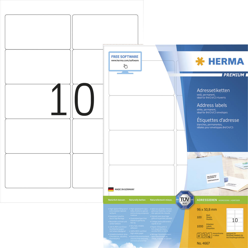 HERMA Adressetikett Premium 4667 96x50,8mm weiß
