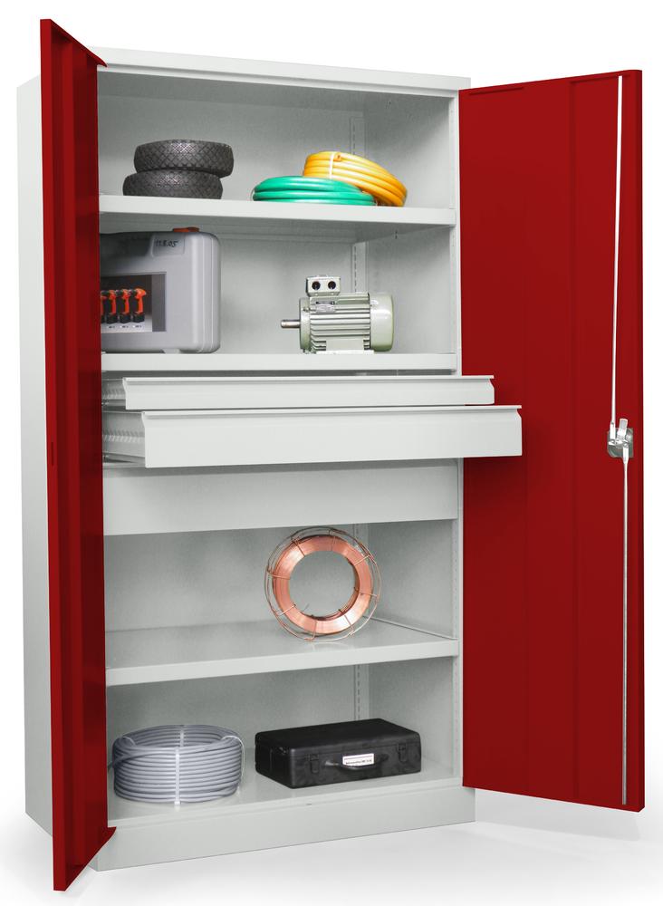 Schwerlastschrank ohne Mitteltrennwand | Rubinrot RAL 3003 | 1040 | 3 Schubladen: 1xH75, 1xH125, 1xH175 mm