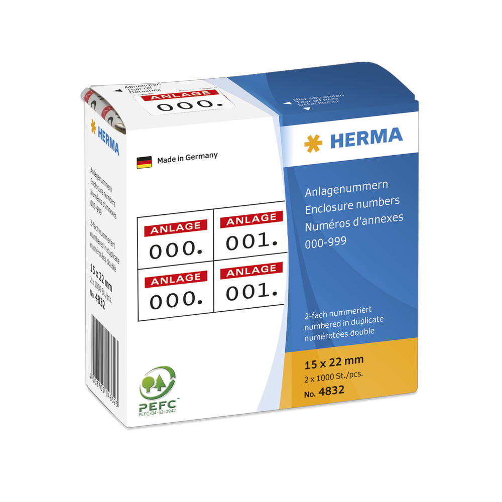 HERMA Anlagenummer 4832 15x22mm rot 1.000