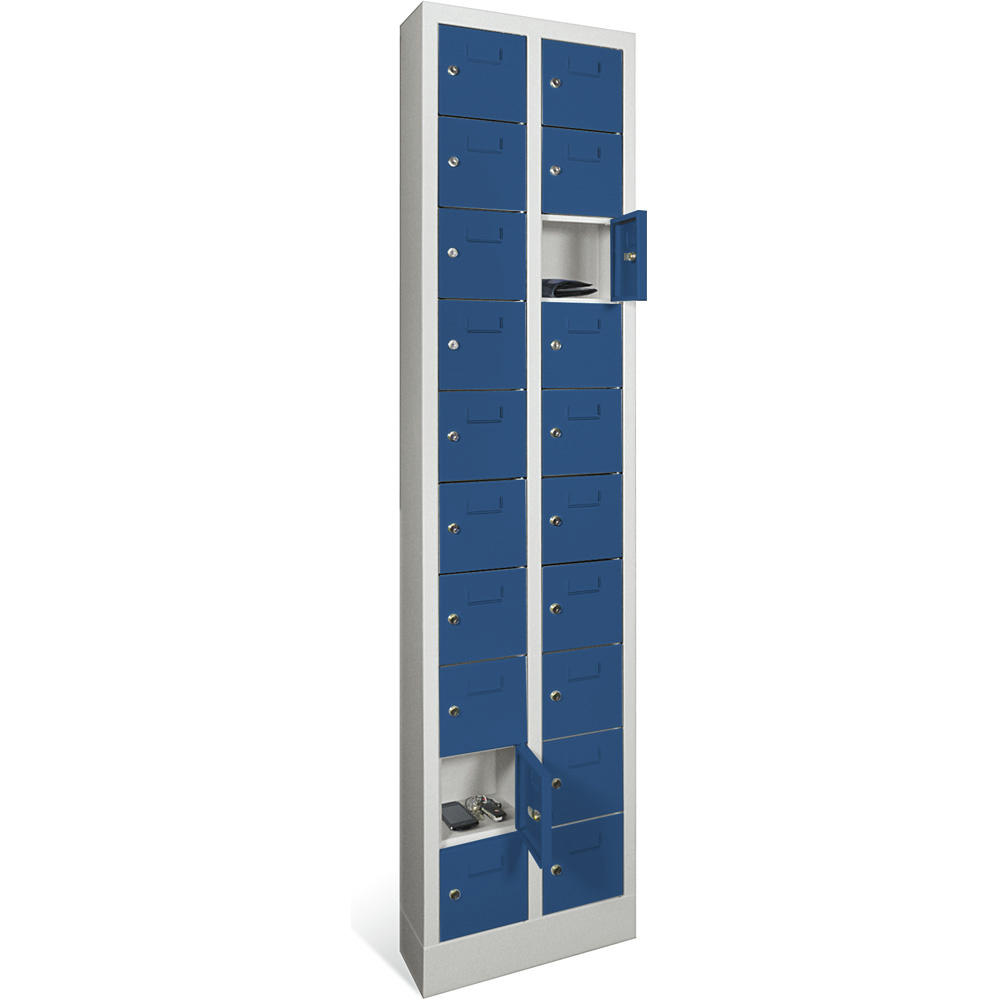 Kleinfachschrank 2 x 10 Fächer | Enzianblau RAL 5010 | 1950 | mit Etikettenrahmen | 20